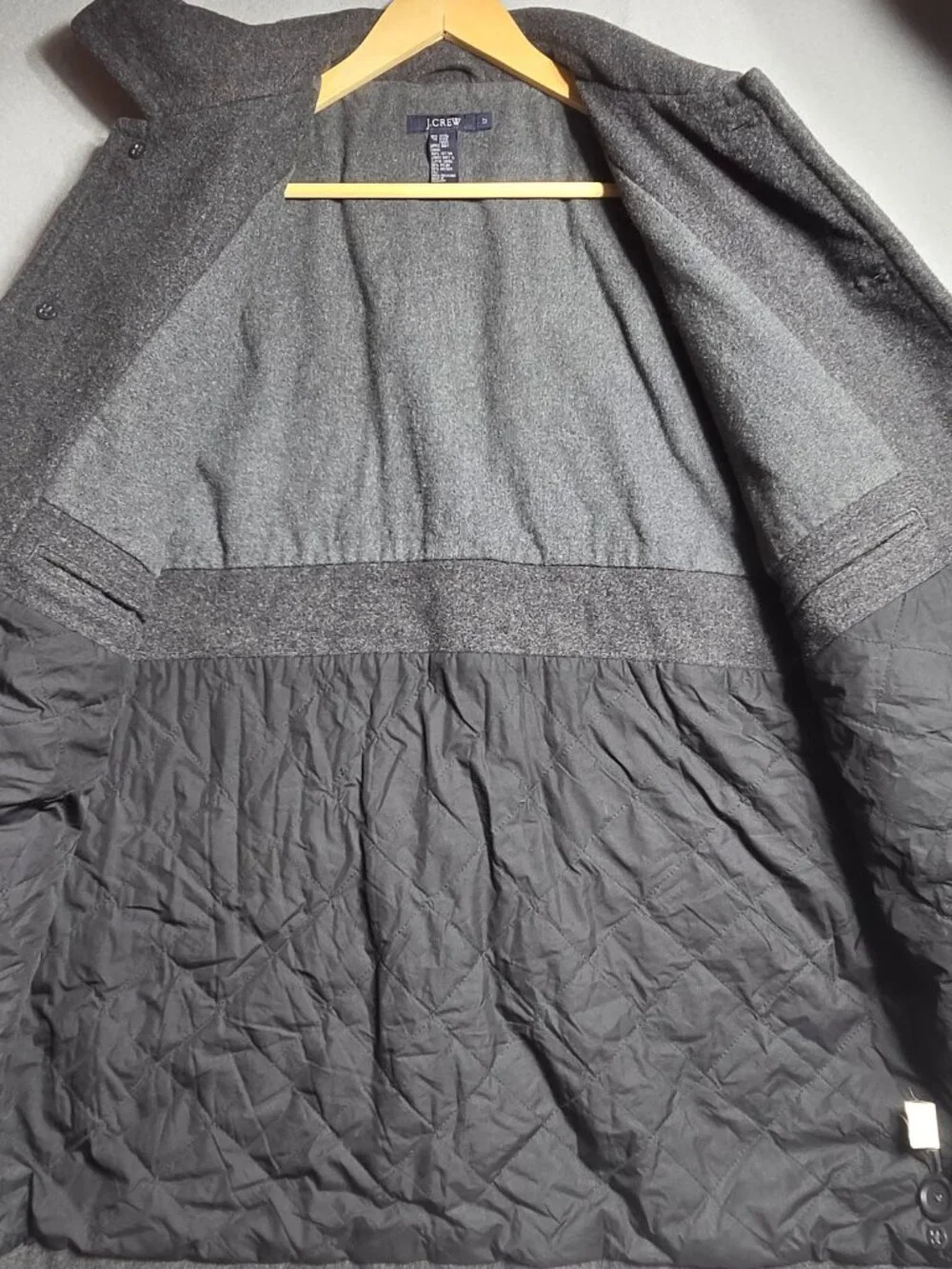 Vintage J.Crew Wool Car Coat Jacket Gray Mens Large Tall LT Heavyweight Quilted